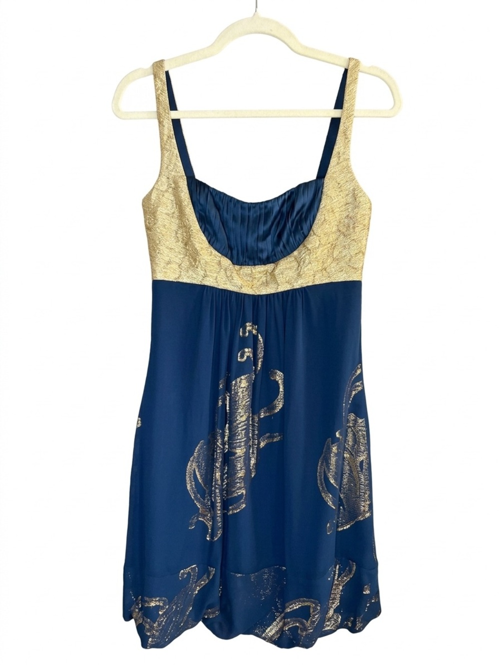 Nicole miller collection navy silk festive ballon skirt empire waist dress rare